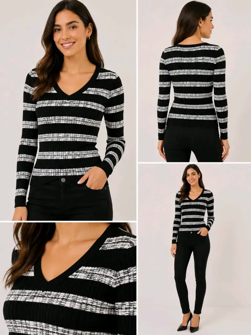 Suéter de rayas negro y blanco