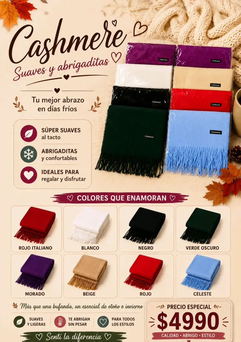 Bufanda de cashmere colores surtidos - 1
