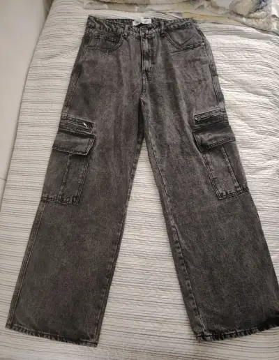 Pantalones cargo denim gris - miniatura 1
