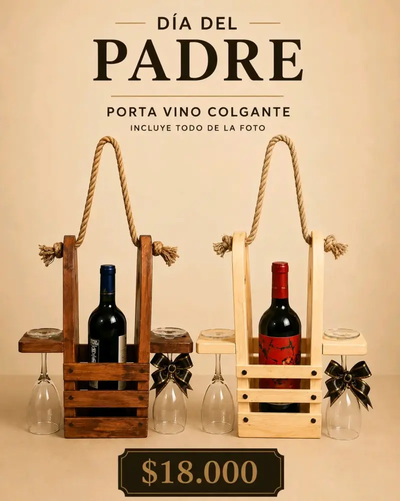 Porta vino colgante de madera