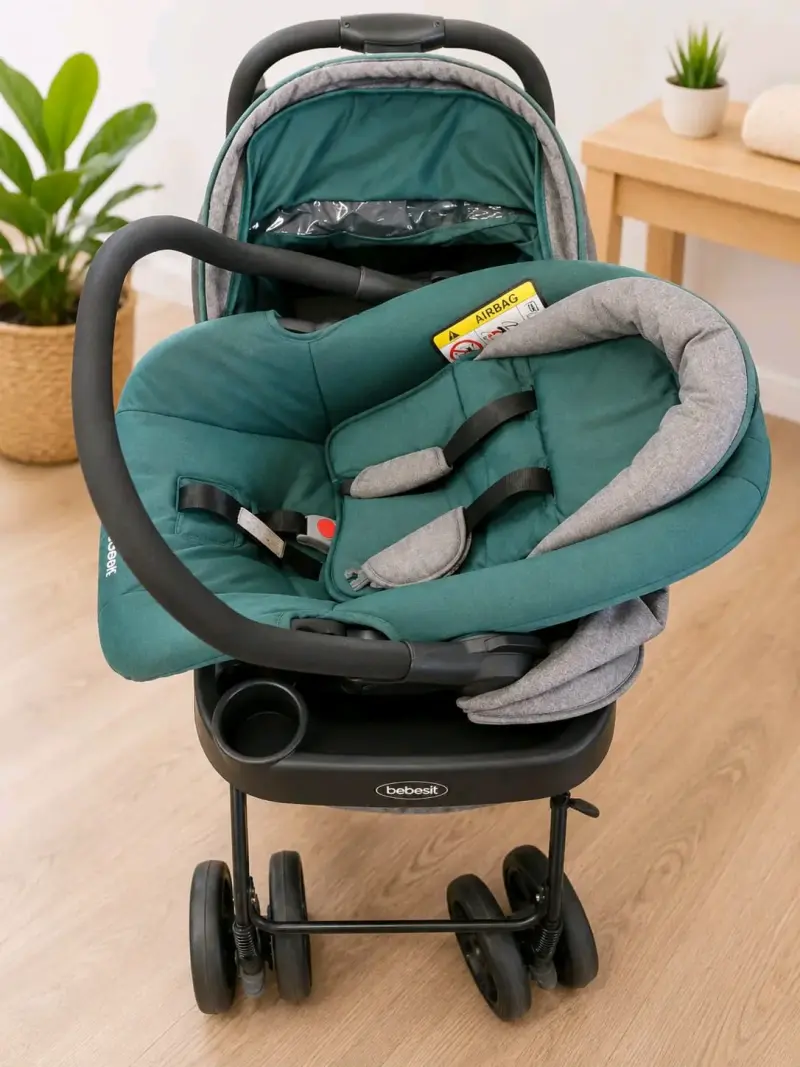 Coche de bebé verde y gris - 4