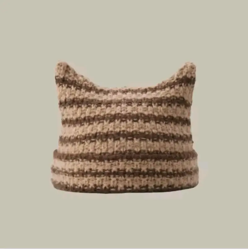 Gorro de lana café y beige - 1