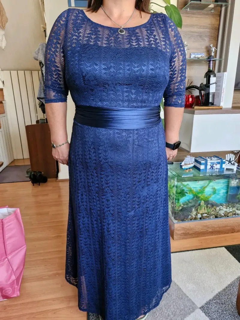 Vestido largo azul encaje - 1