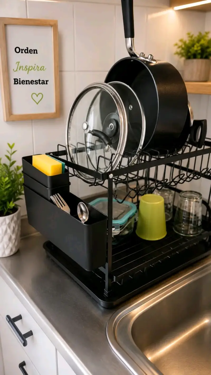 Escurridor de platos negro con dos niveles - 1