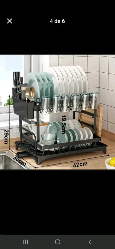 Escurridor de platos negro con dos niveles - miniatura 2