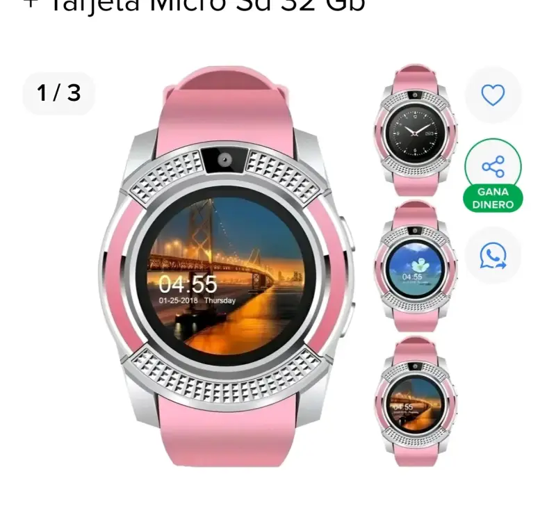 Reloj smartwatch rosa con cámara - 1