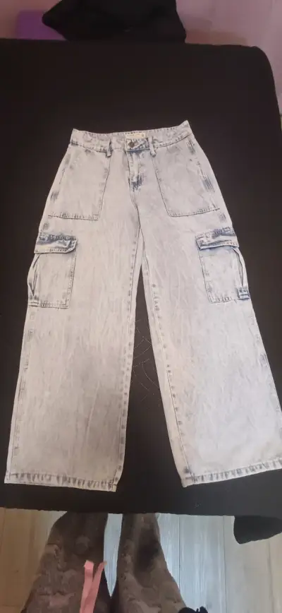Jeans cargo denim gris - miniatura 1