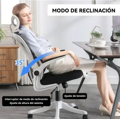Silla ergonómica de oficina blanca - miniatura 4