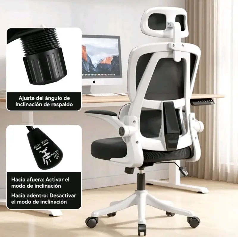 Silla ergonómica de oficina blanca - 5