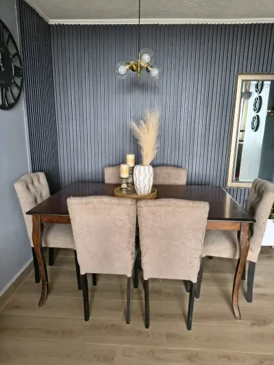 Juego de comedor madera y tela - miniatura 1
