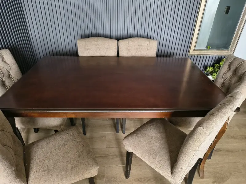 Juego de comedor madera y tela - 3