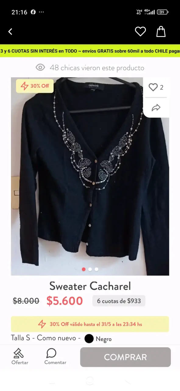 Sweater negro Cacharel bordado - 2