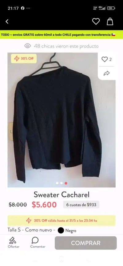 Sweater negro Cacharel bordado - miniatura 3