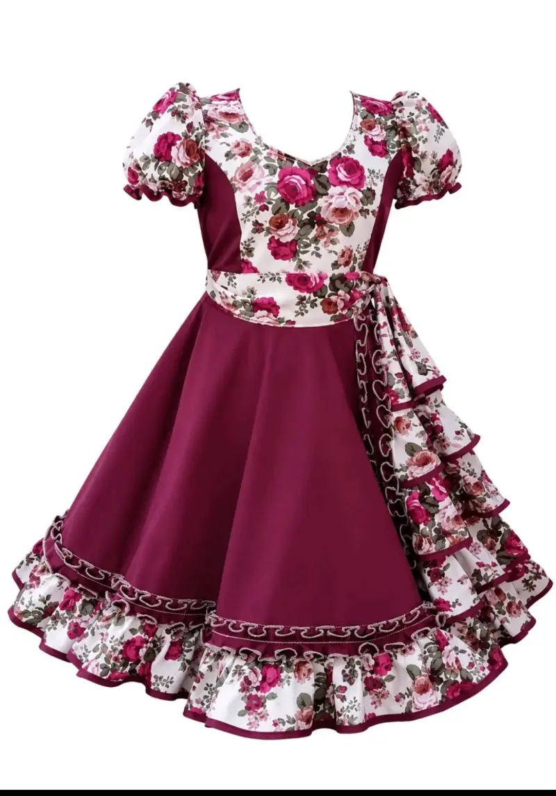 Vestido floral burdeos para niña