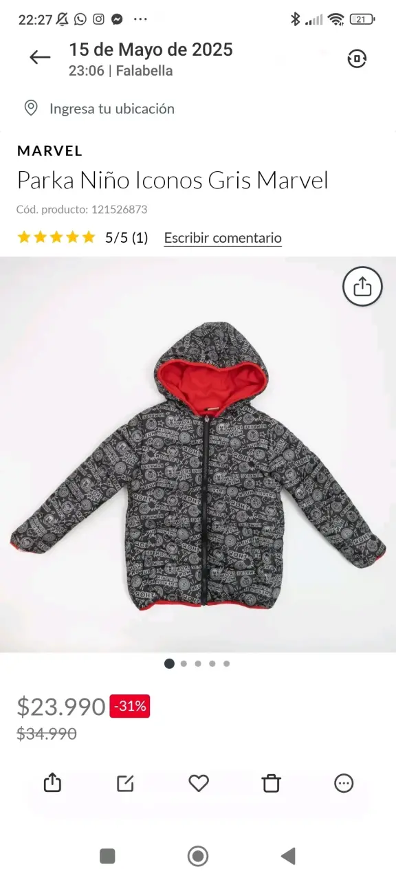 Parka Niño Marvel Gris - 1