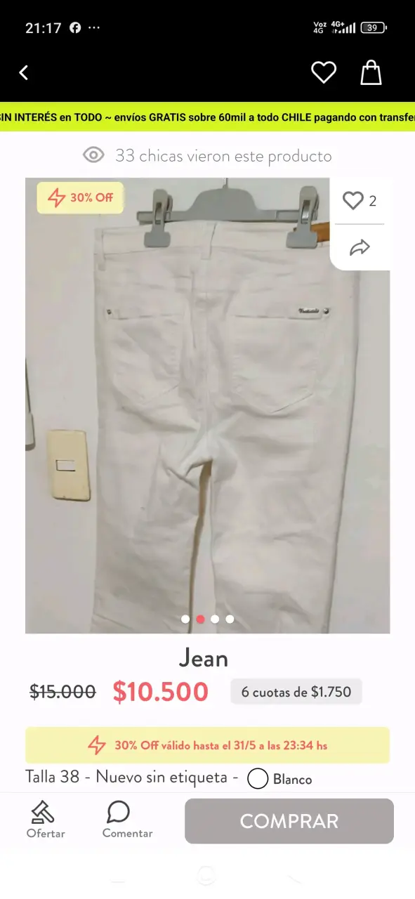 Jeans blancos Talla 38 - 3
