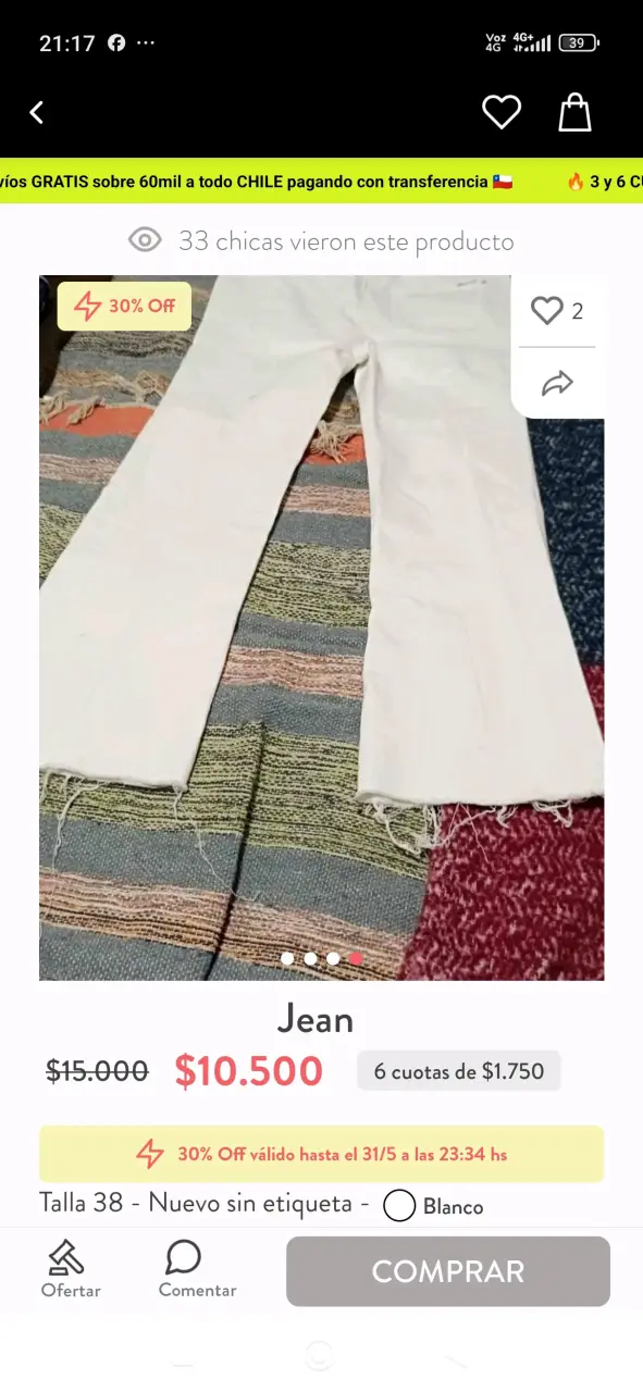 Jeans blancos Talla 38 - 4