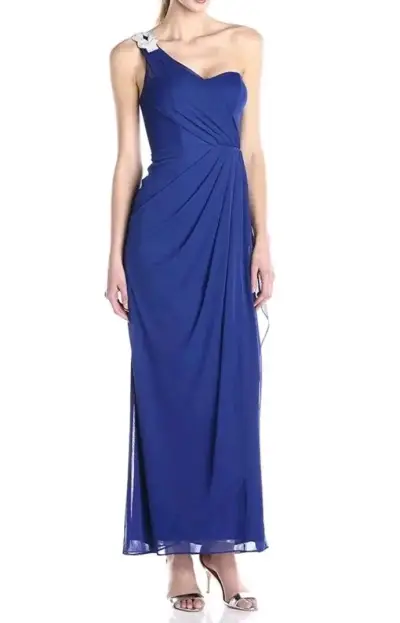 Vestido largo azul un hombro - miniatura 1
