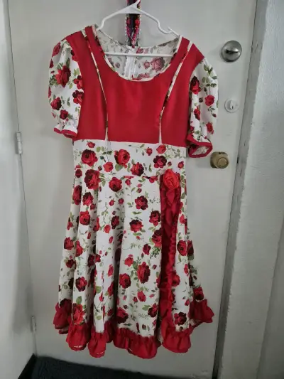 Vestido floreado rojo y blanco - miniatura 1