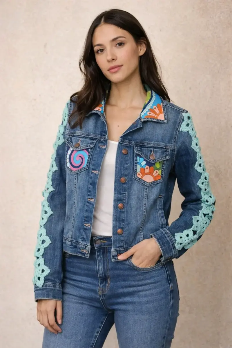 Chaqueta de mezclilla intervenida a mano - 1