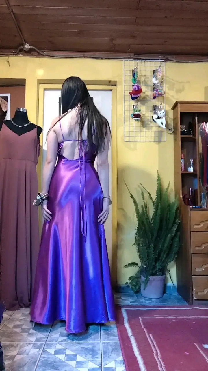 Vestido largo lila satinado - 2