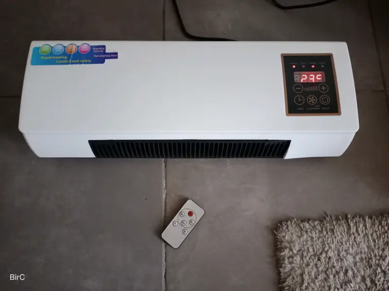 Calefactor/ventilador eléctrico mural con control - 1