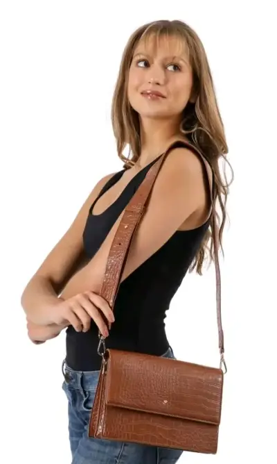 Cartera marrón tipo cocodrilo - miniatura 2