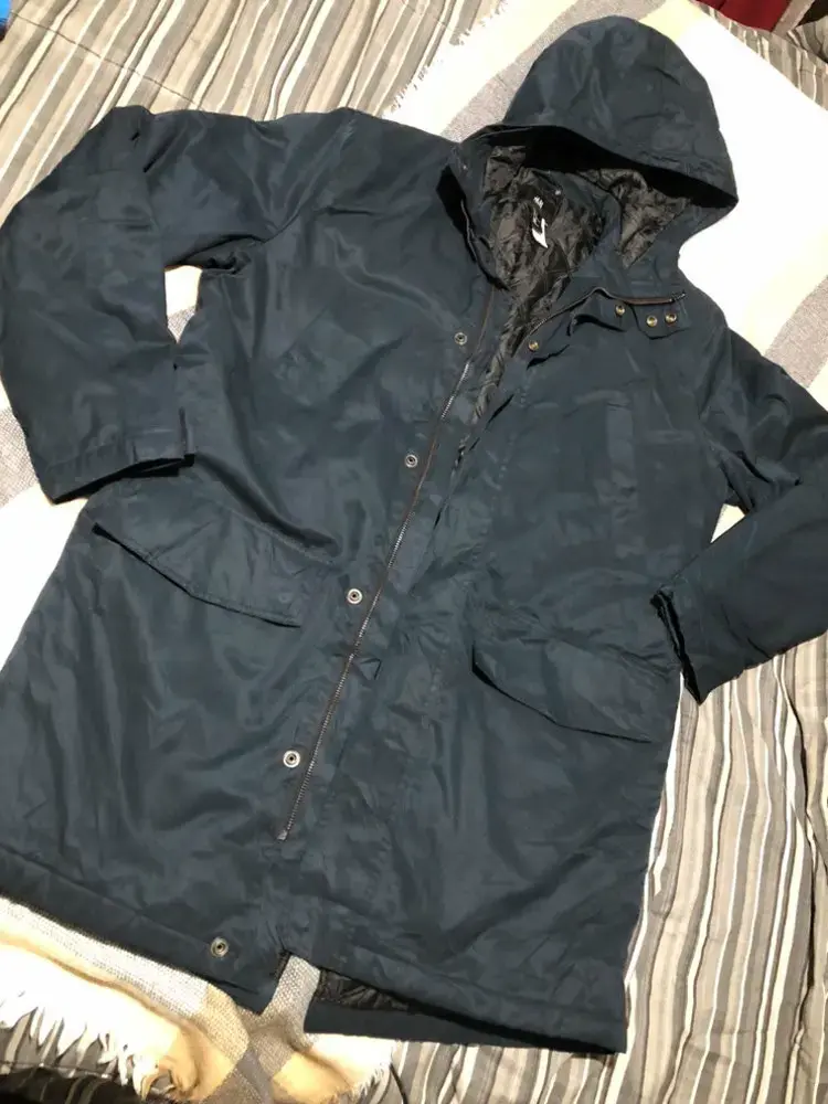 Chaqueta abrigo azul con capucha - 1