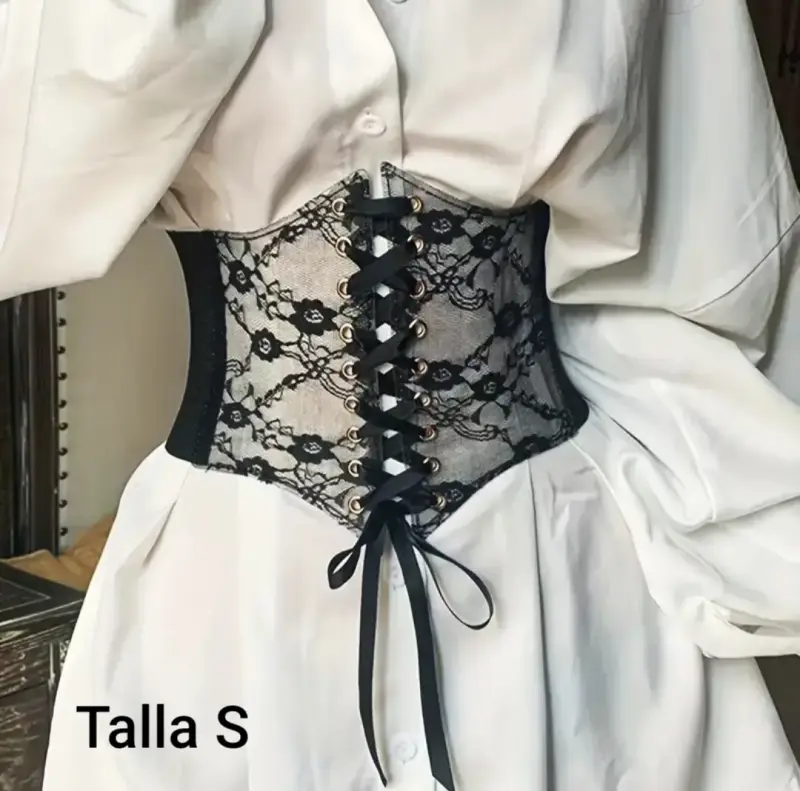 Corset negro con encaje semitransparente - 1