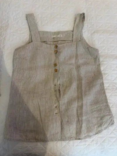 Blusa sin mangas rayada beige - miniatura 1