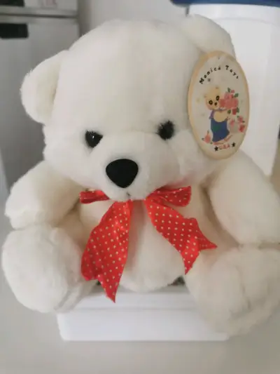 Osito de peluche blanco con lazo Rojo lunares - miniatura 1