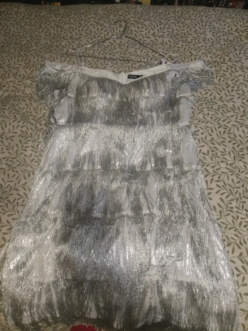 Vestido plateado con flecos - 1