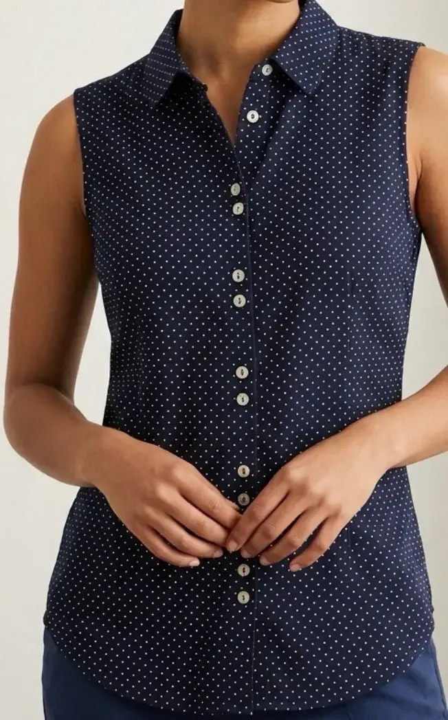 Blusa sin mangas azul con lunares