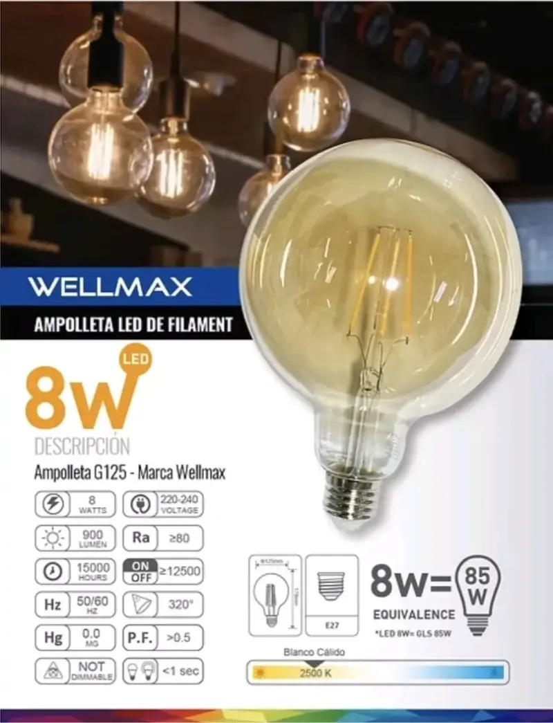 Ampolleta LED 8W Luz Cálida - 3