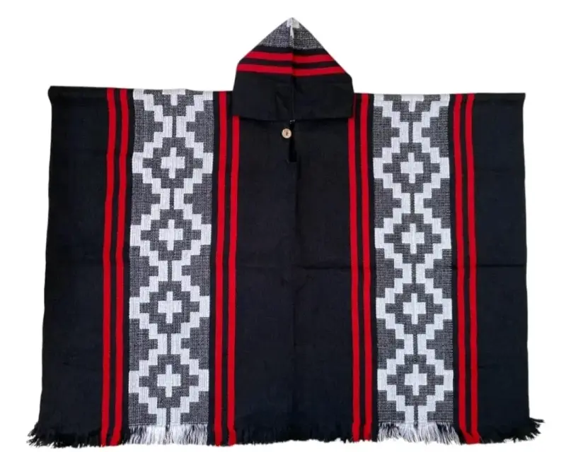 Poncho étnico con capucha lana de alpacs - 2