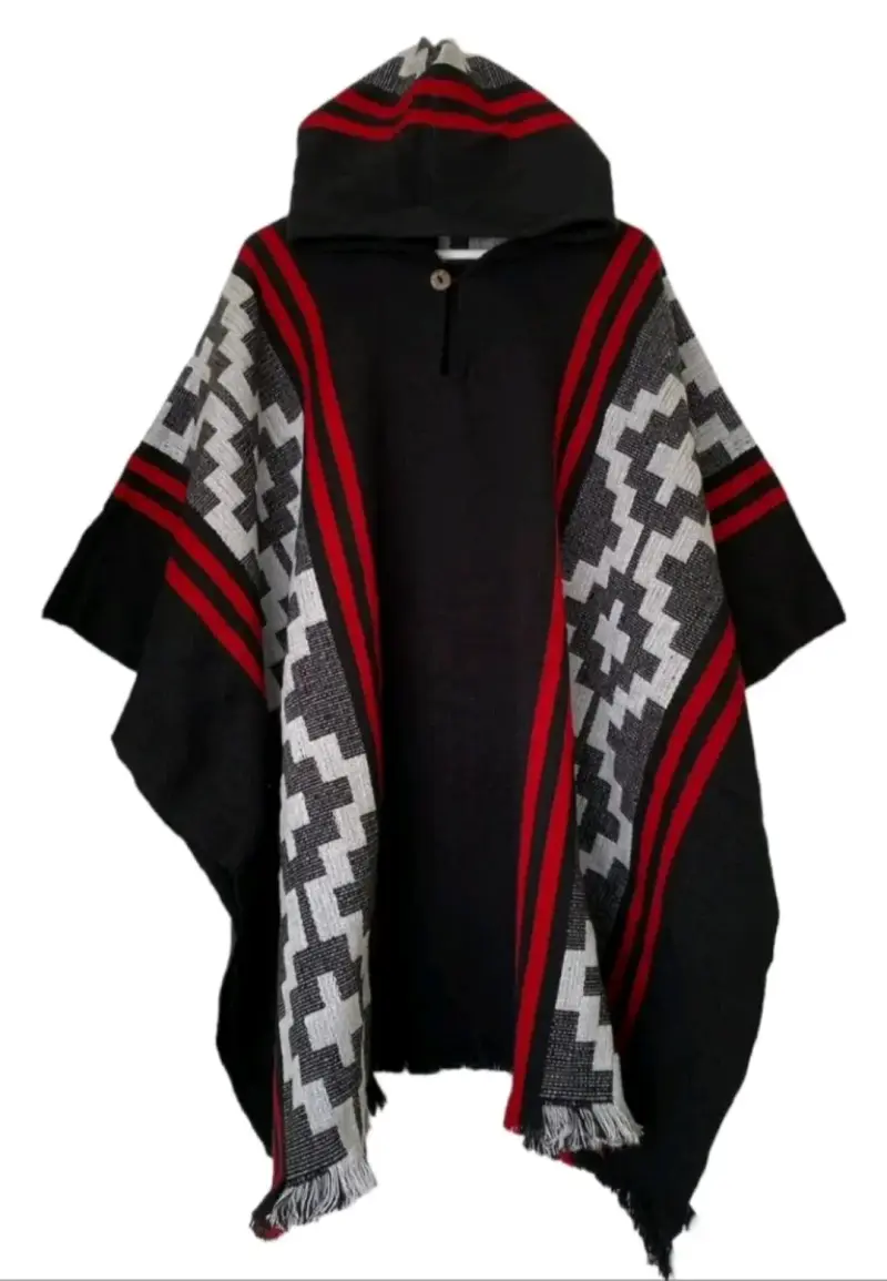 Poncho étnico con capucha lana de alpacs - 3