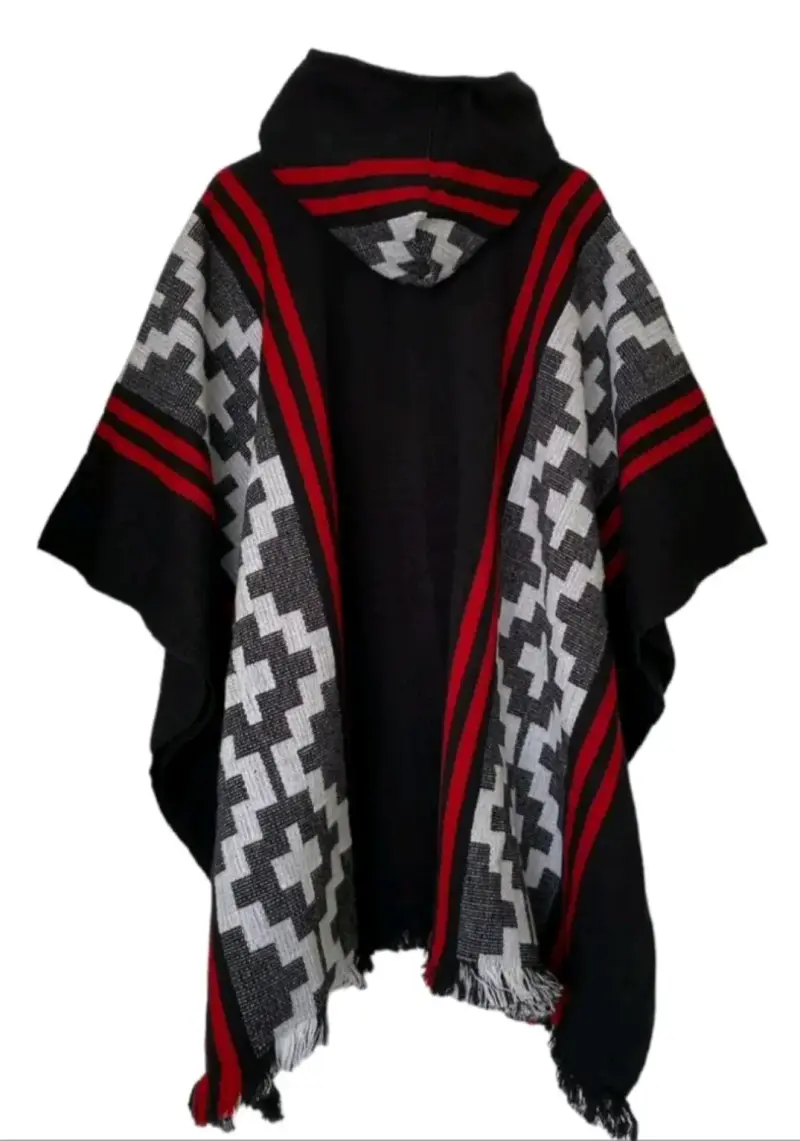Poncho étnico con capucha lana de alpacs - 4