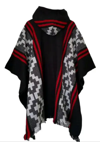 Poncho étnico con capucha lana de alpacs - miniatura 4