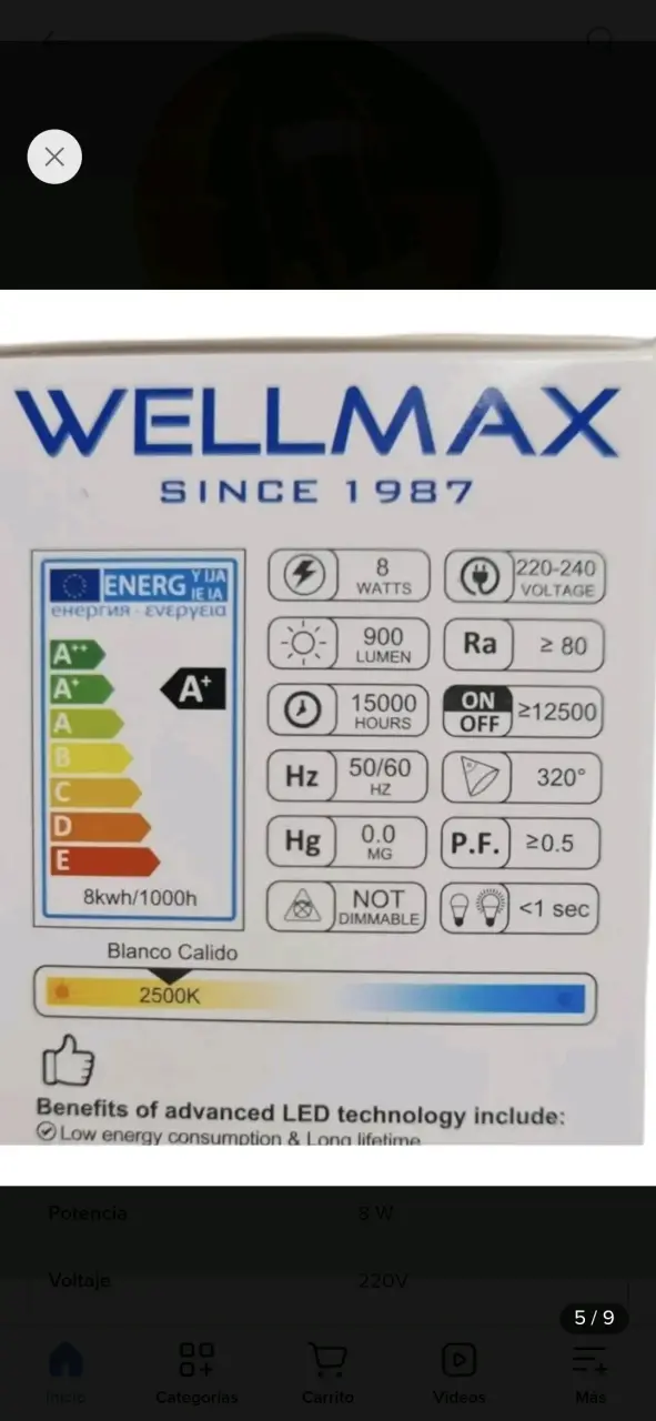 Ampolleta LED 8W Wellmax - 6