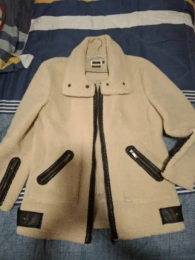 Chaqueta beige de lana con cierres - miniatura 1