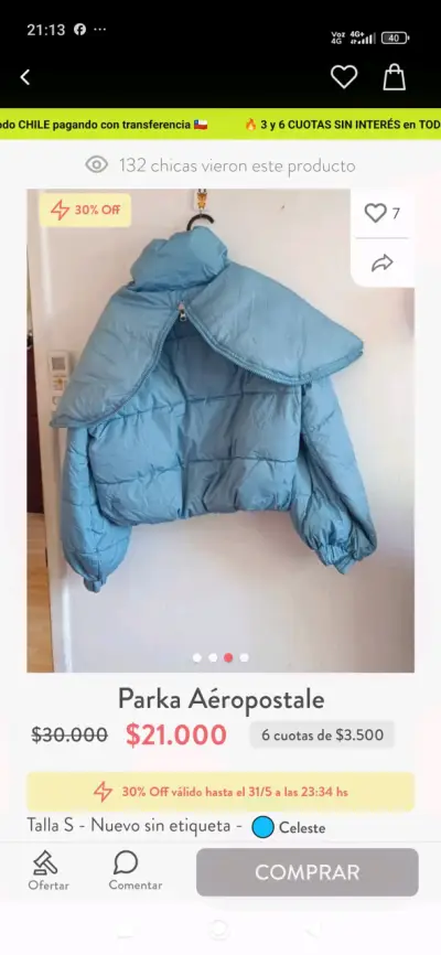 Parka celeste Aéropostale - miniatura 1