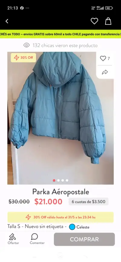Parka celeste Aéropostale - miniatura 3