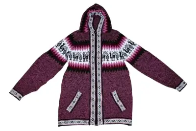 Poleron lana de alpaca con capucha y diseño étnico - miniatura 2