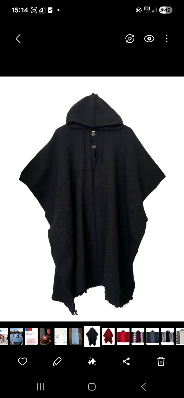 Poncho lana de alpaca negro con capucha - 2