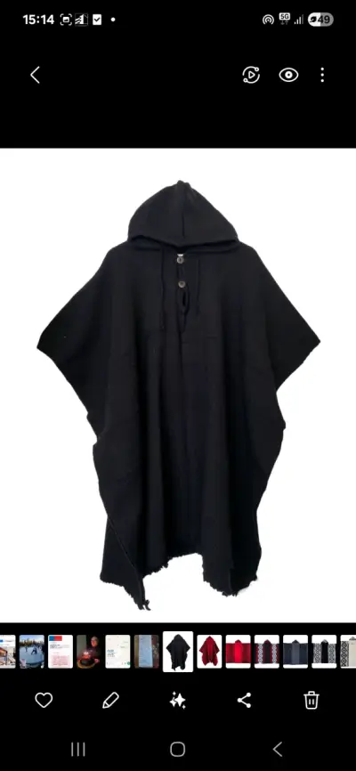 Poncho lana de alpaca negro con capucha - miniatura 2