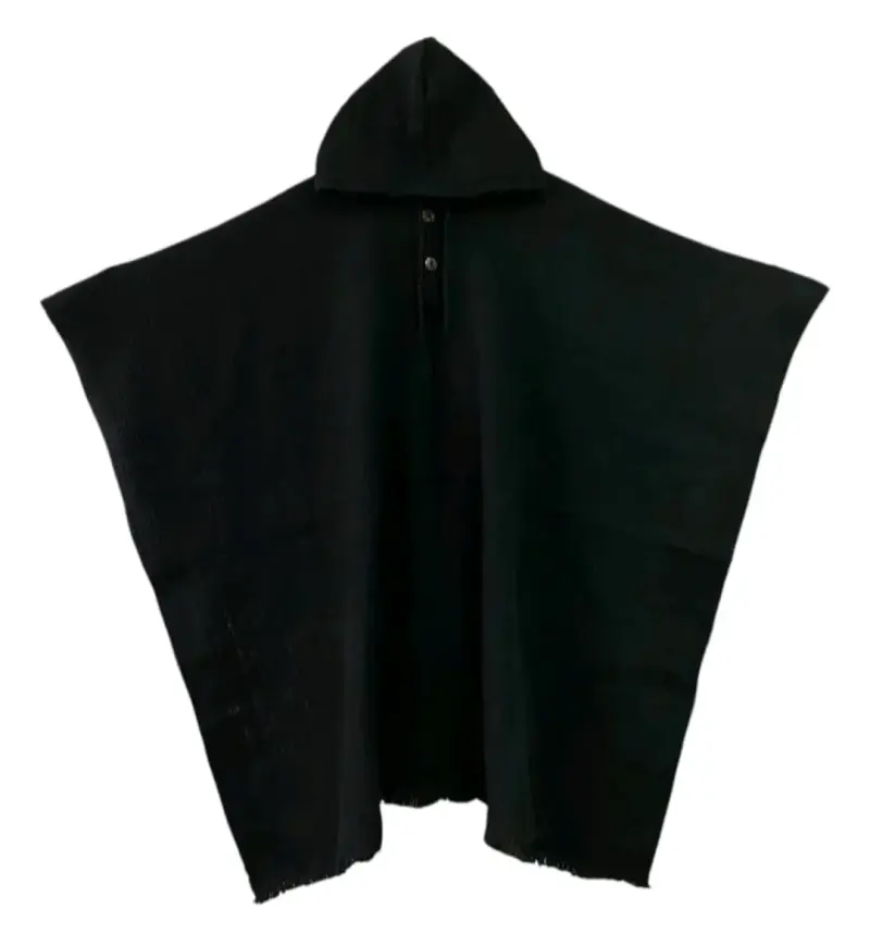 Poncho lana de alpaca negro con capucha - 2