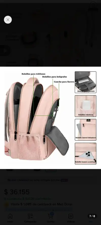 Mochila rosada con bolsillos - miniatura 3
