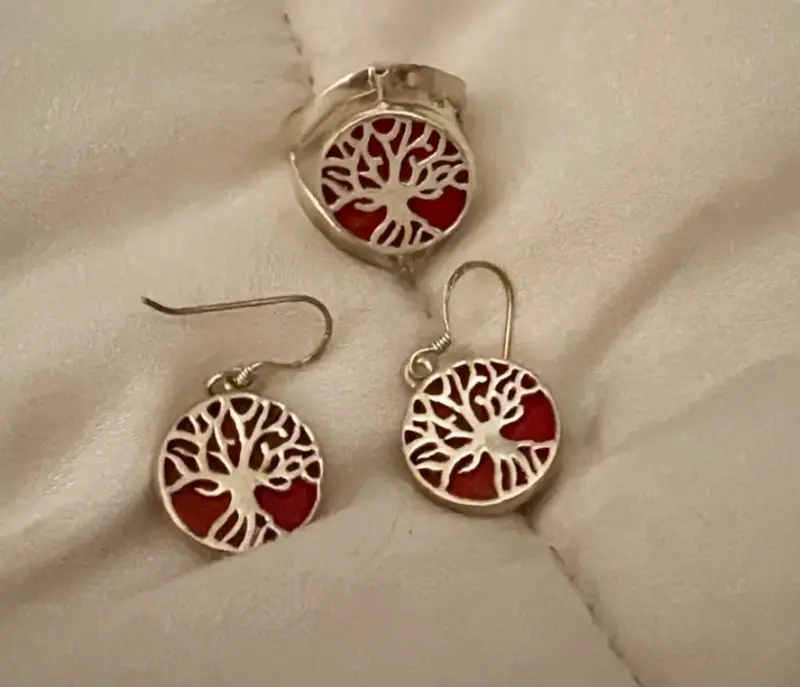 Juego de aros y anillo árbol de la vida