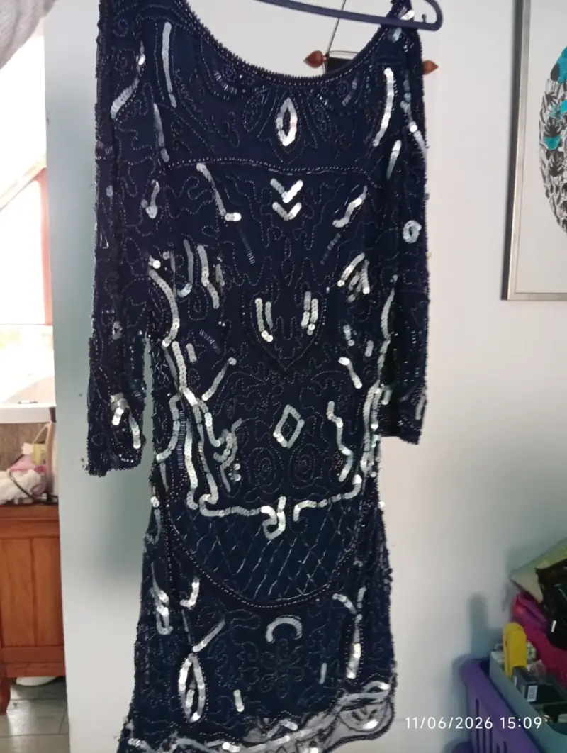 Vestido azul con lentejuelas S XS - 1