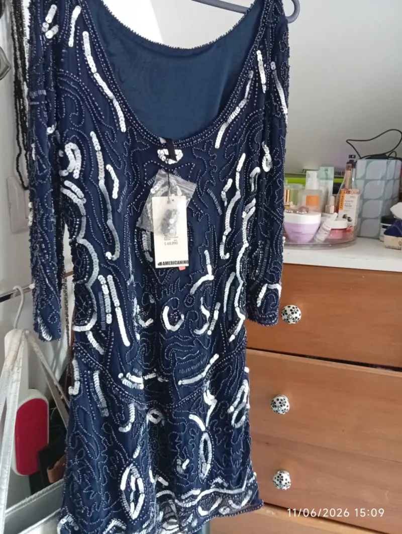 Vestido azul con lentejuelas S XS - 2
